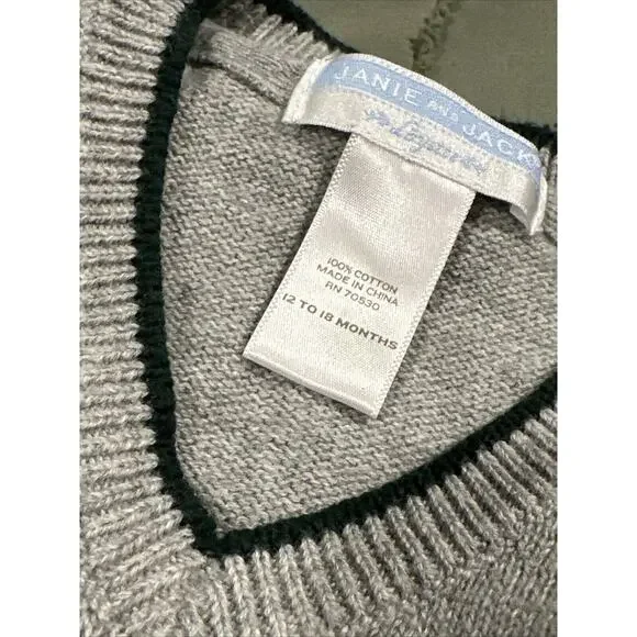 Janie and Jack Boys 12-18m Gray Green Dog Knit Sweater Vest Christmas Holiday - Picture 5 of 6